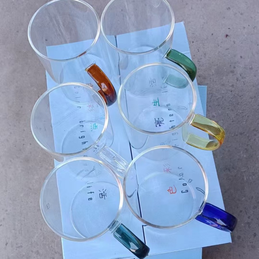 Manija de color taza de agua de una sola capa de alta borosilicona vidrio simple casero gran capacidad bebida de jugo taza de bebida fría