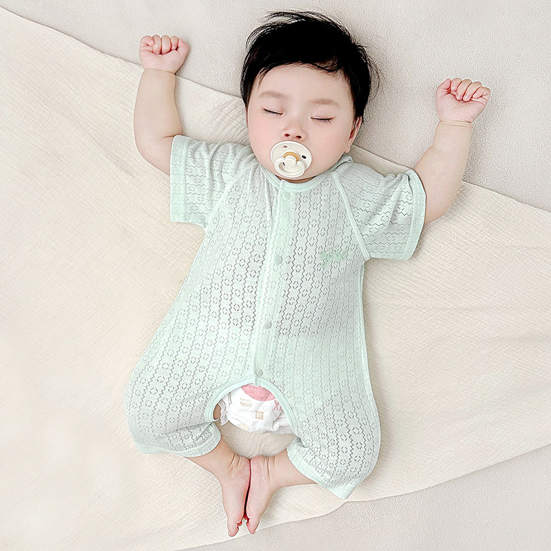 Baby overcoat de verano bebé delgado mangas cortas abertura entrepierna ropa de verano para niños niñas y niños pequeños pijamas ropa de recién nacidos