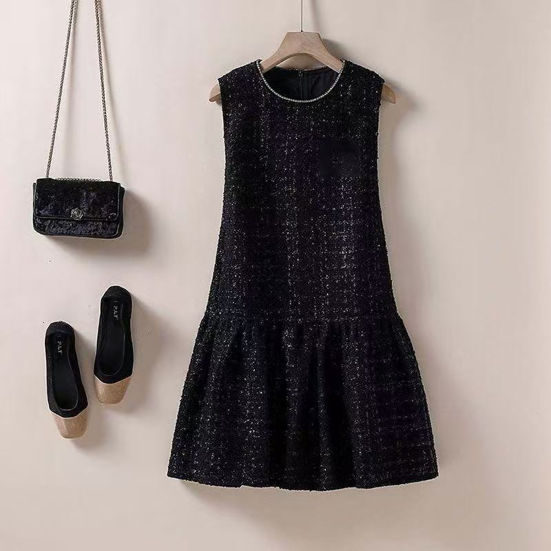 New Women's Fashion Tweed Vest Dress, Slimming and Age-Reducing Sleeveless Base Dress