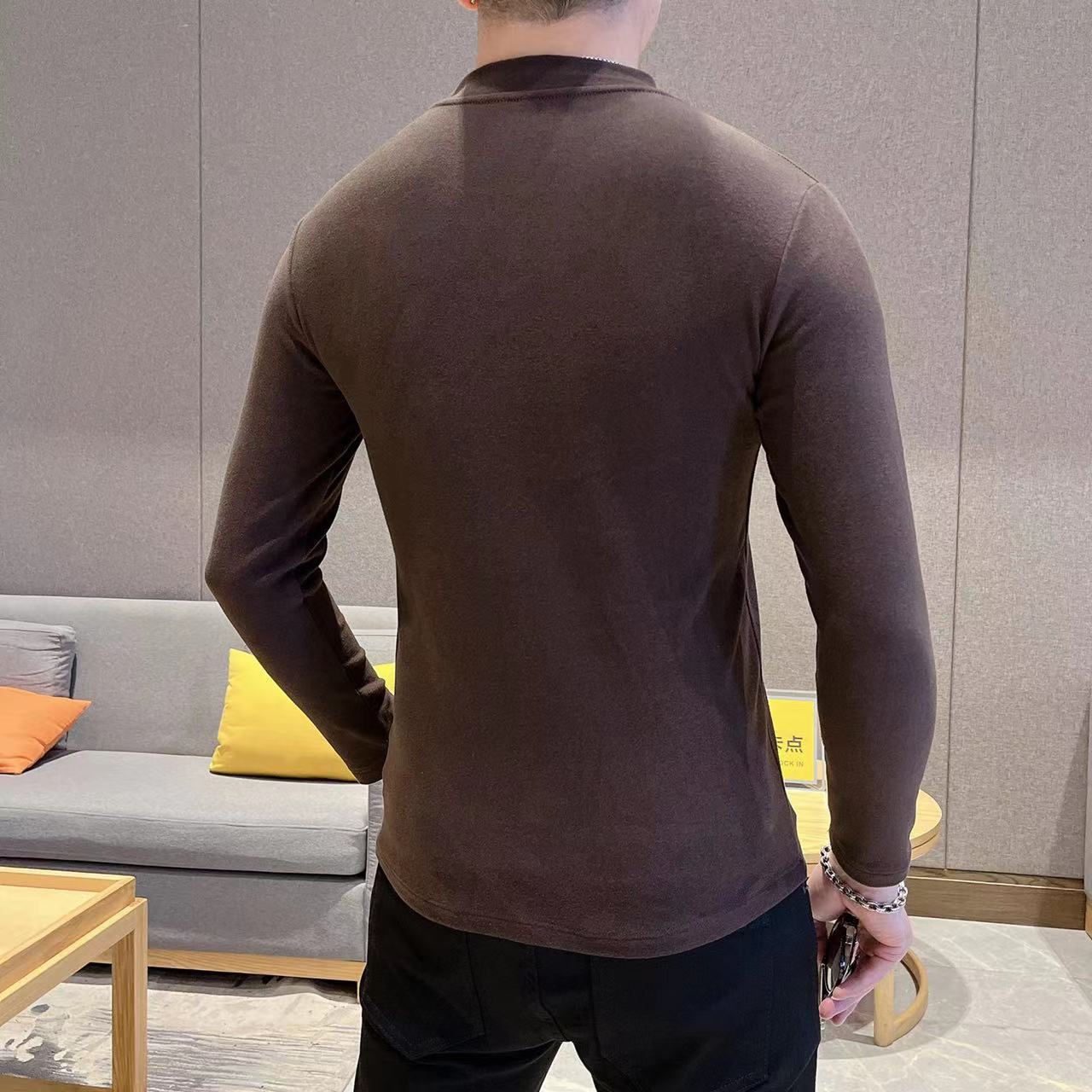 인터넷 연예인 핫 스타일 미드 칼라 양면 독일 벨벳 가을 겨울 바닥 셔츠 긴팔 캐주얼 패션 남성 단색 다용도 하프 터틀넥