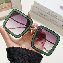 2023跨境新款方框太阳镜 欧美时尚街拍方形金属眼镜 个性炫彩墨镜