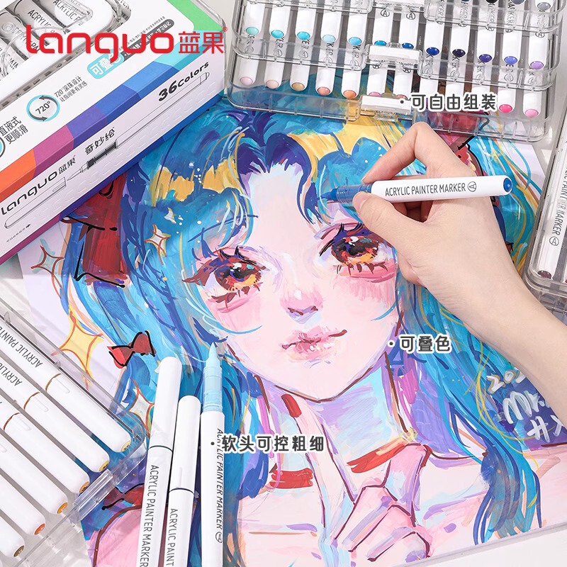 ブルーフルーツアクリルマーカーペンは紙が透けず、積み重ねて色を増やせます、アクリルペンは防水性があり、色褪せしません、ストレート液体アクリルマーカーです。|undefined