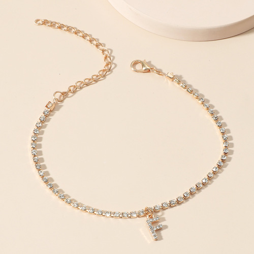 European and American Fashion Creative Water Diamond Ankle Chain Cross-border Diamond Tennis 26 English Letters Hip-hop Creative Beach Ankle Accessory for Women