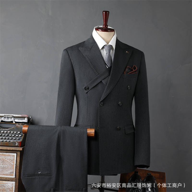 Double-Breasted Men's Suit Design Korean Style Handsome Wedding Groom Suit Dress Business Slim Suit