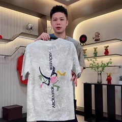 2025夏季潮流刺绣短袖T恤男士上衣T恤扎染短袖时尚轻奢新款半袖