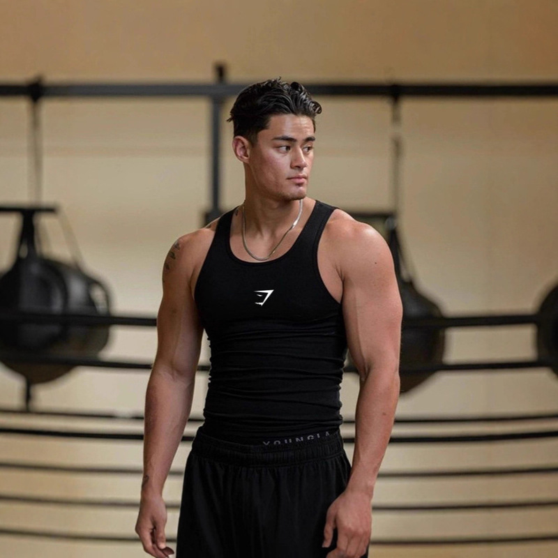 Men's Fitness Vest, Sports Muscle Shark High Elasticity Ribbed Training Breathable Sleeveless Tank Top, Plus Size Men's Vest Men's Fitness Vest, Sports Muscle Shark High Elasticity Ribbed Training Breathable Sleeveless Tank Top, Plus Size Men's Vest
