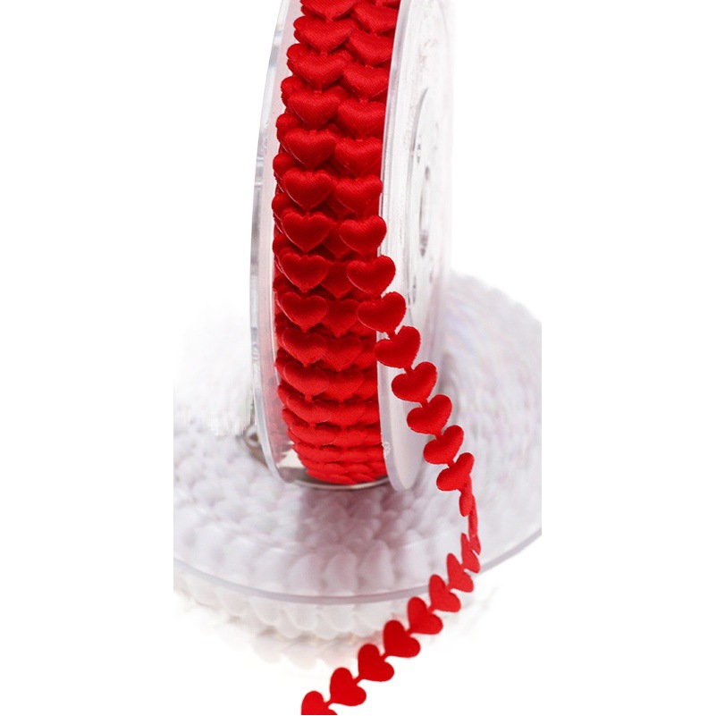 Ultrasónico boda melocotón corazón cinta de satén en relieve Día San Valentín amor regalo flor accesorios embalaje