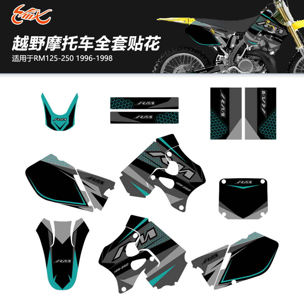 Aplicable a SUZUKI RM125 RM250 1996 - 1998 vehículo todoterreno conjunto completo de pegatinas de modificación del cuerpo