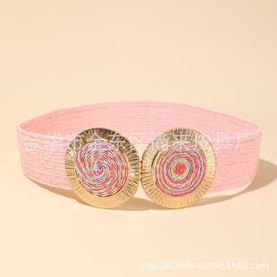 New elastic belt Women's PP grass woven round buckle fashion belt decoration dress multi-color waist seal