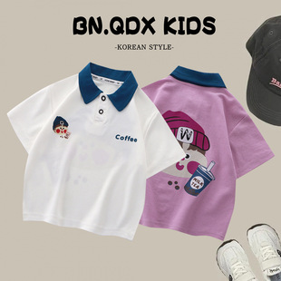 Children's Polo Shirts, T-Shirts, Summer Tops for Men and Women, Trendy Kidsren's Korean Style, Versatile, Fashionable Lapels, Short Sleeves, Fashionable