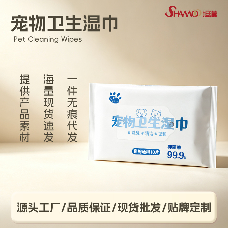 Pet President Wet Wipes 10-Pack for Dogs and Cats, Disposable No-Rinse Cleaning and Deodorizing Care Products