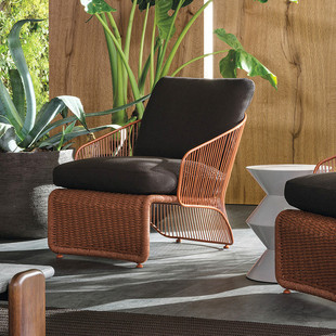 G5J [Plaid and Breathable] Single Bedroom Rattan Sofa Chair Living Room Courtyard Outdoor Rattan Chair Coffee Table Accessible Luxury
