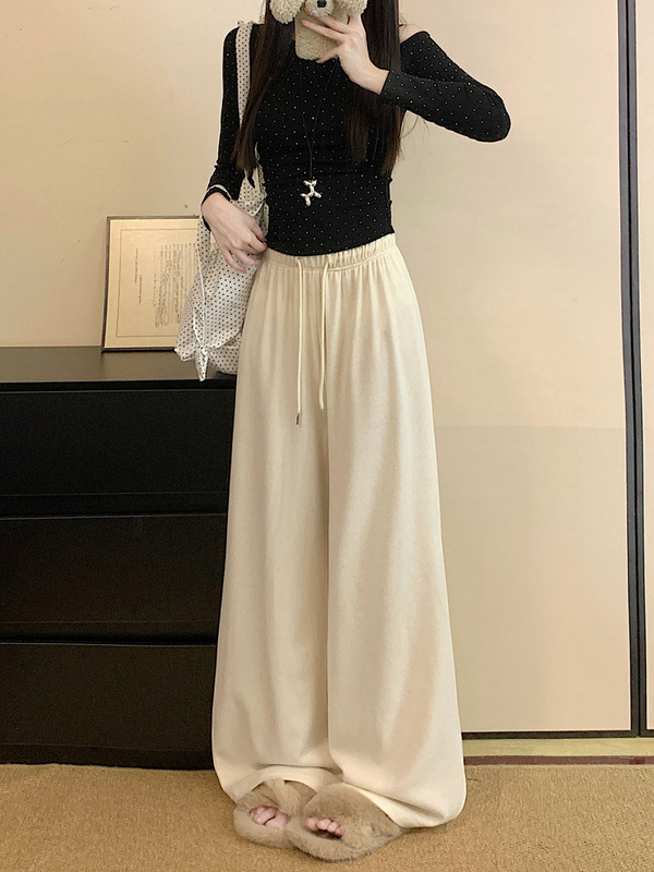 实拍 慵懒风灰色休闲裤女高腰直筒裤阔腿裤长裤垂感拖地裤子88812|undefined