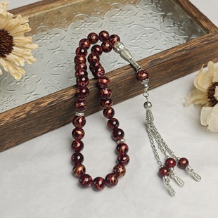 Classic 33-Piece 10-Centimeter Iron Tassel Explosion Beads Glass Material Muslim Rosary Daily Bracelet Tasbih