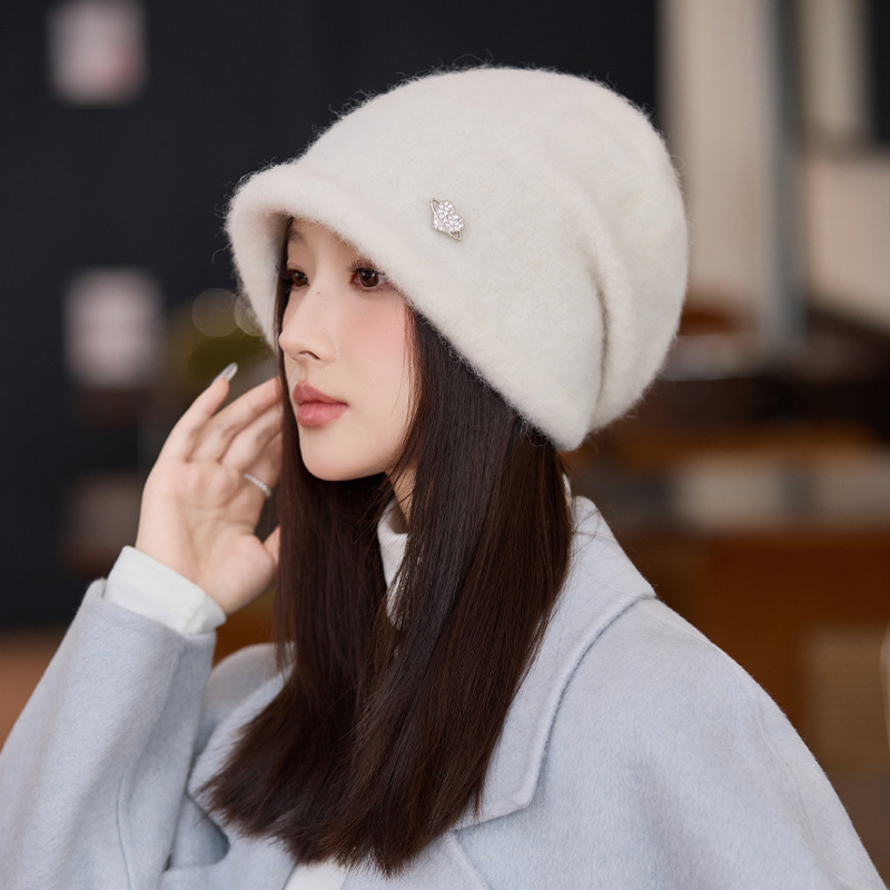冬季帽子女款卷边时尚百搭显脸小针织帽爱心标户外保暖堆堆帽批发|undefined