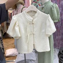 新中式国风盘扣衬衫女设计感小众短袖T恤夏季2023年新款雪纺上清