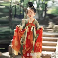 Hanfu Girl Летнее платье 2024 Новый средний мальчик древний стиль Тан костюм супер фея маленькая девочка весна и осень платье принцессы