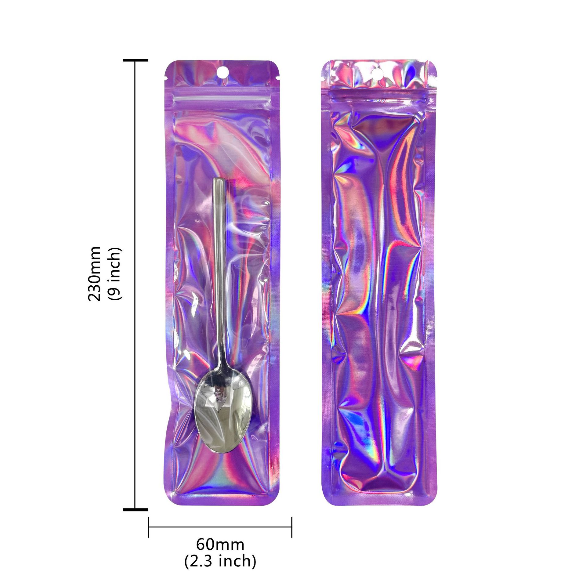 Bolso sellado de tira larga con orificio colgante, bolsa sellada hermética de yin y yang translúcida con láser grueso, cable de datos de joyería, bolsa de embalaje de cepillo de maquillaje