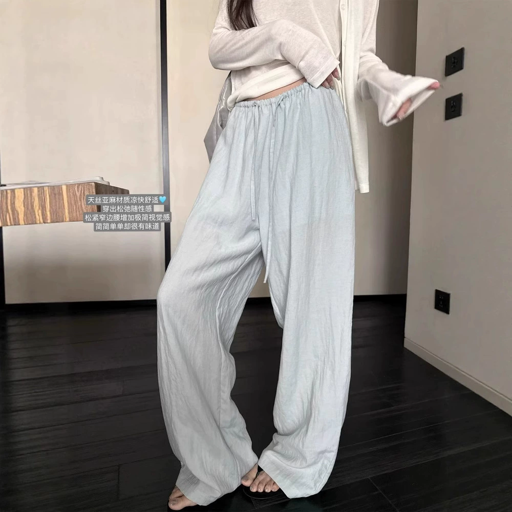 Классные льняные брюки из тенселя с эластичной резинкой на талии, свободные широкие брюки, лето 2025, новые повседневные брюки