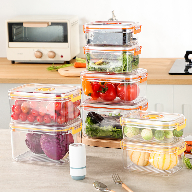 Refrigerador doméstico vacío caja de preservación de frutas y verduras de grado alimenticio se puede calentar en microondas sellado caja de plástico fresco