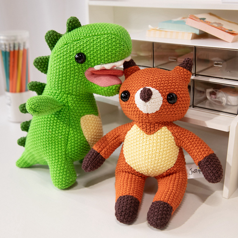 Knitted Animal Plush Toy Soft Stuffed Dinosaur Turtle Bear Rabbit_voghion.com