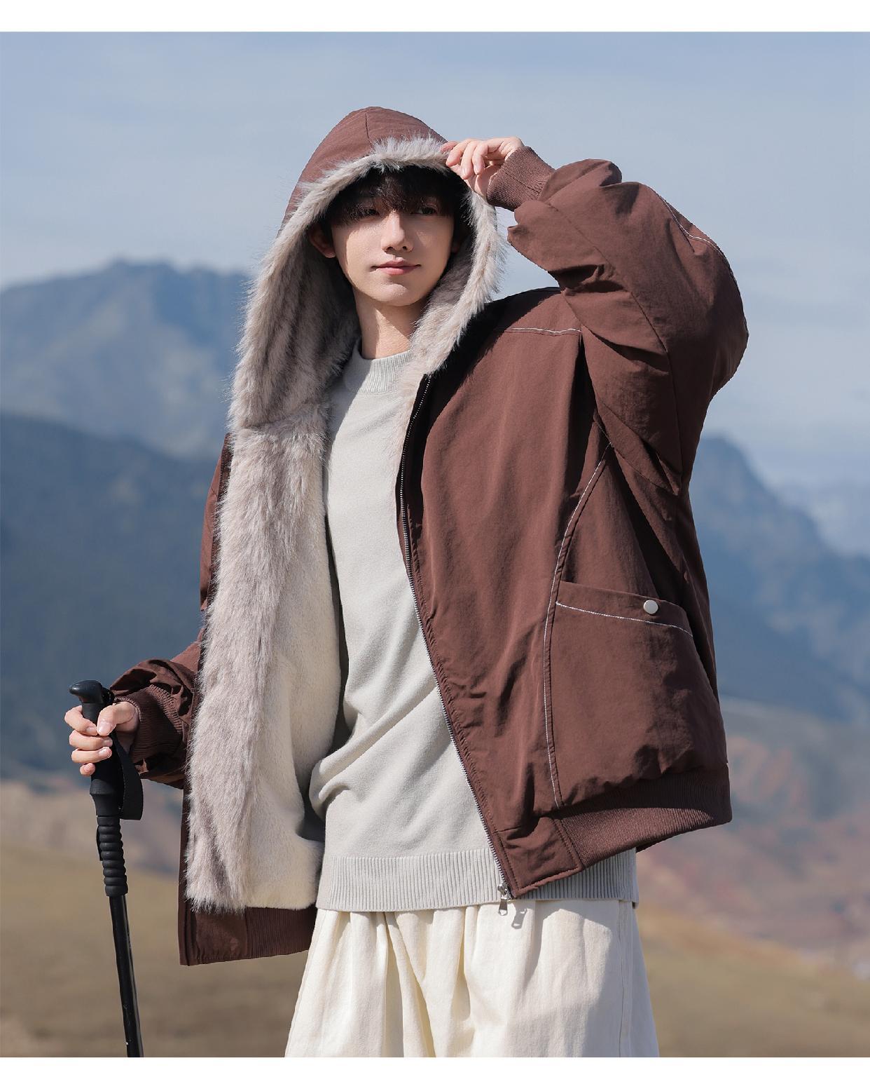 Men's White Duck Down Jacket With Feather Collar Warm Winter Coat_voghion.com