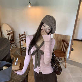 红人馆毛衣女秋冬可外穿内搭慵懒高级感长袖上衣粉色设计感针织衫