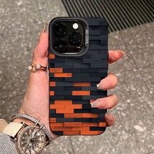 橙黑拼接适用于iPhone16/15promax手机壳苹果14plus/13立体感12/X