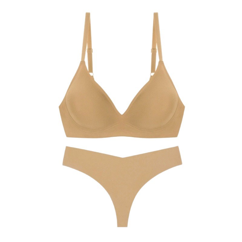 Women's Seamless Bra Set Comfortable No Underwire Soft Support Jelly Strip Makes Small Breasts Look Bigger And Sexier_voghion.com