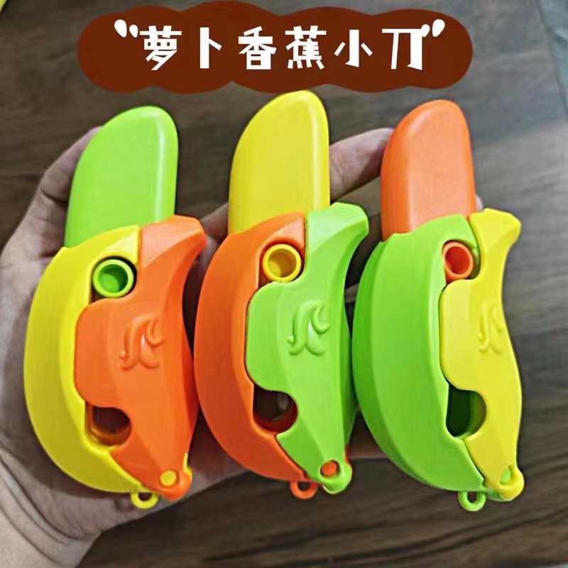 Tiktok Influencer-Style Eggplant Knife Cartoon Children's Mini Stress-Relief Gravity Carrot Knife Toy Wholesale