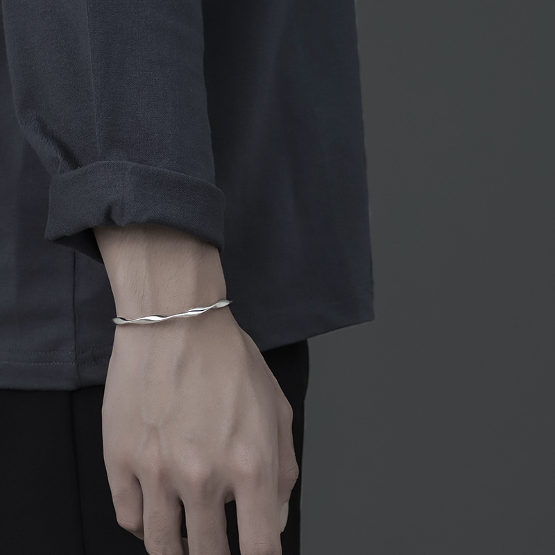 925 silver plated men's bracelet bracelet men's Bracelet Men's niche boys simple and generous gift for boyfriend on Qixi