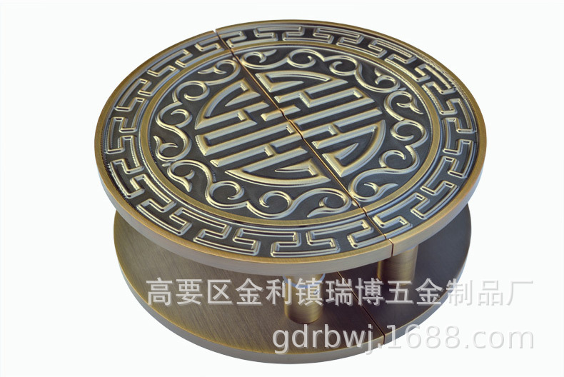 古铜色雕刻门把手中式玻璃门木门把手实心铝板定制对装