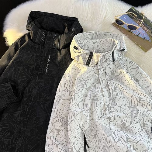 American-style combat jacket for men, spring and autumn version, cool rebel high-street fashion brand, couple's turtleneck hooded utility jacket.