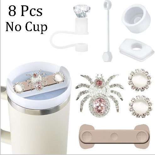 7pcs taza Stanley cuerda de mano colgante de silicona flor tapa de pajita bola de felpa colgante de copa cadena de taza de color