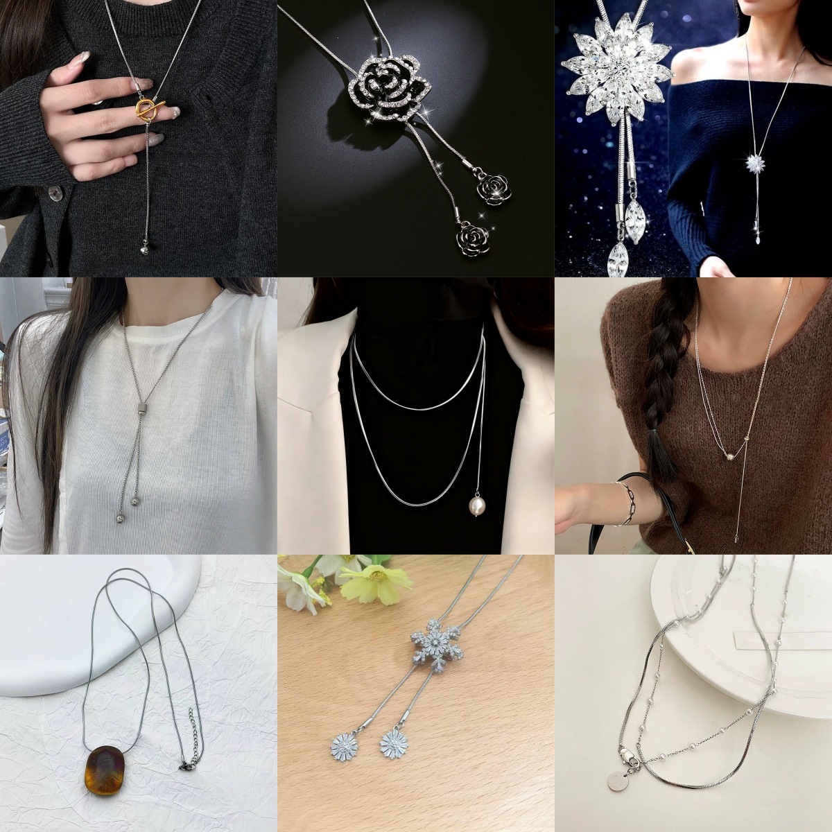 Tiktok-Style Tulip Pearl Tassel Necklace for Women, New Sweater Chain, Light Luxury High-End Pendant Accessory Wholesale