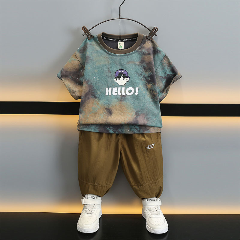 5713 Traje de verano para niños 2025 nueva ropa para niños ropa delgada de manga corta para niños traje de dos piezas de verano para niños