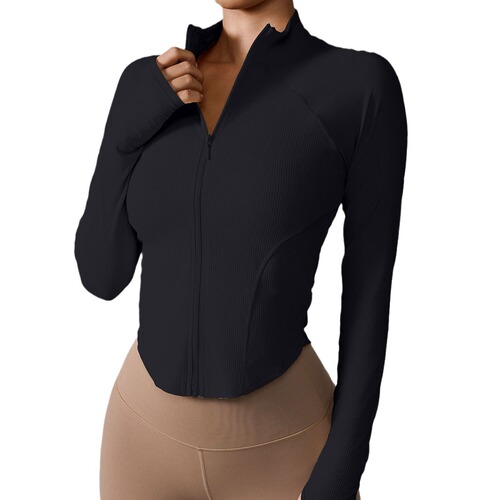 2024 New European and American Cross-border Sports Jacket Bare Sensation Quick-dry Running Zipper Jacket Sports Tight Long-sleeve Women