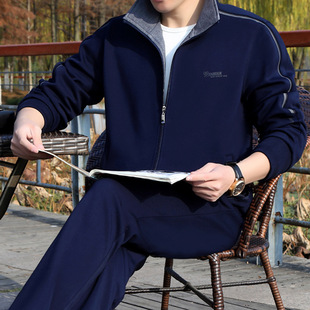 Middle-aged and elderly sports suits for men, spring and autumn two-piece dad suits, 2024 new style lapel casual sportswear for men