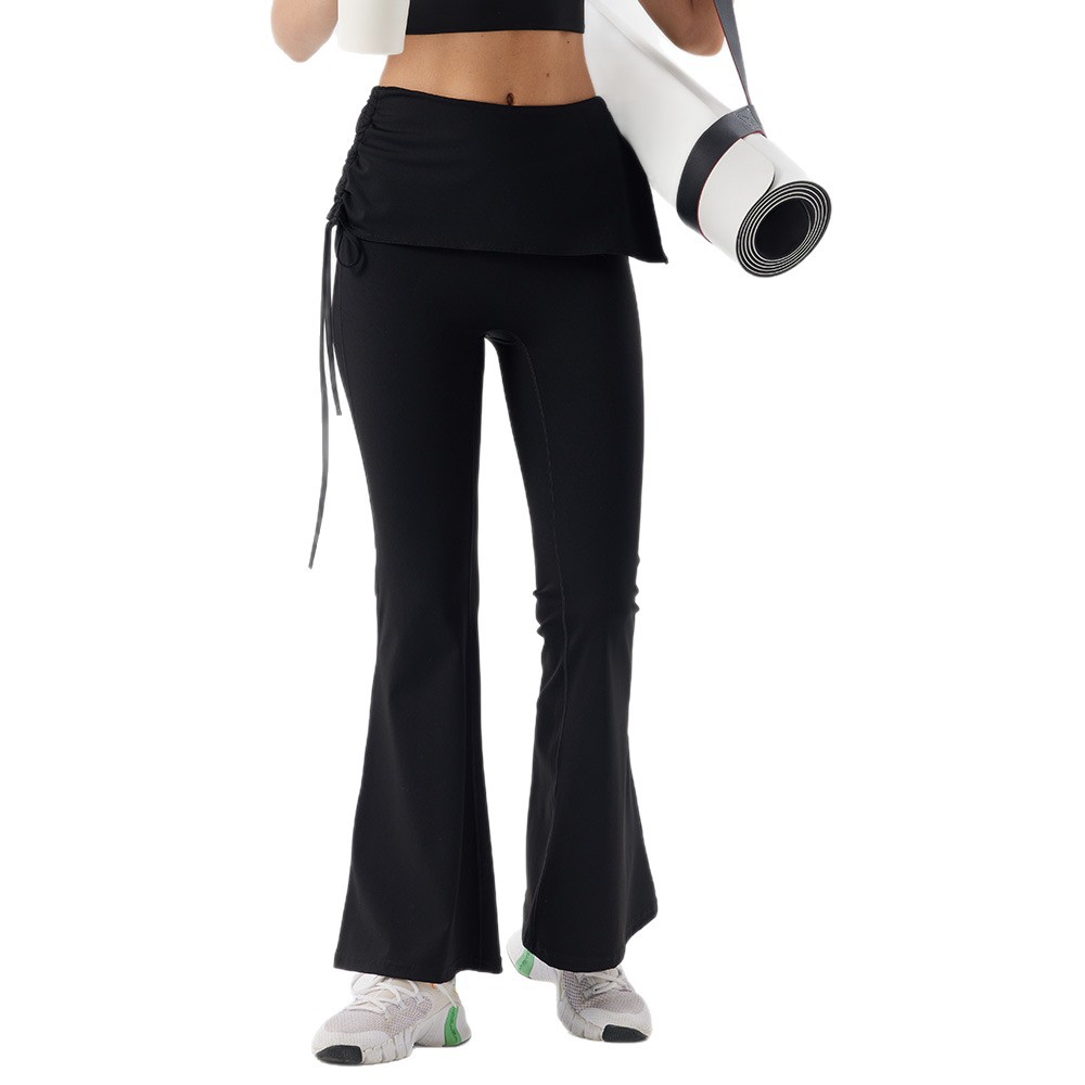 Pantalones de ropa de yoga nude estilo de primavera y verano para mujer con falda, cintura alta ajustada, cadera, estiramiento, ropa deportiva de secado rápido, pantalones