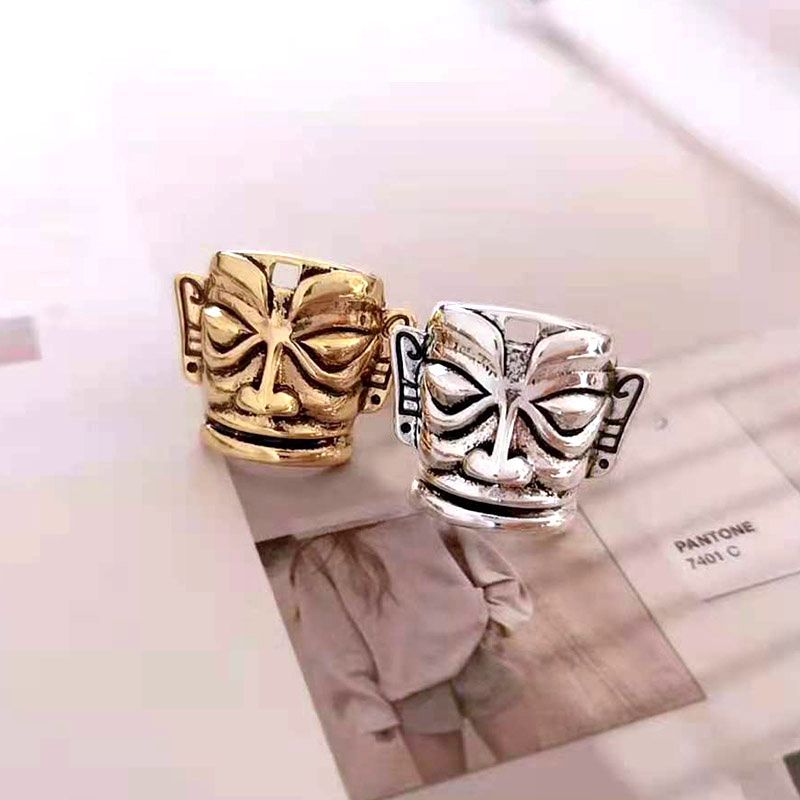 archaeological sanxingdui shensi mask ring men and women retro cultural and creative ethnic style power style personalized opening adjustable