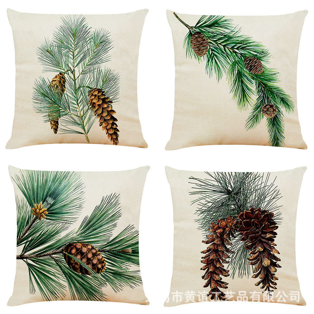 亚马逊 新款艺术松果棉麻抱枕套 汽车靠垫办公室午睡抱枕厂家直销