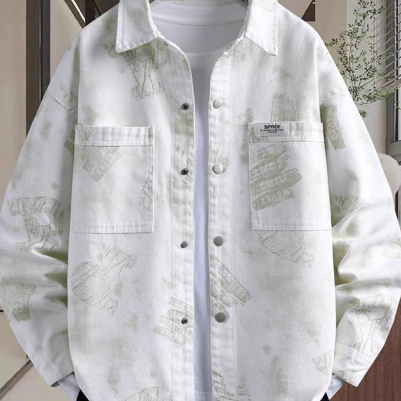 Denim Long-Sleeved Shirt Men's Spring Workwear Casual Ink Tie-Dye Handsome Shirt Jacket Trendyy Loose Top Denim Long-Sleeved Shirt Men's Spring Workwear Casual Ink Tie-Dye Handsome Shirt Jacket Trendyy Loose Top