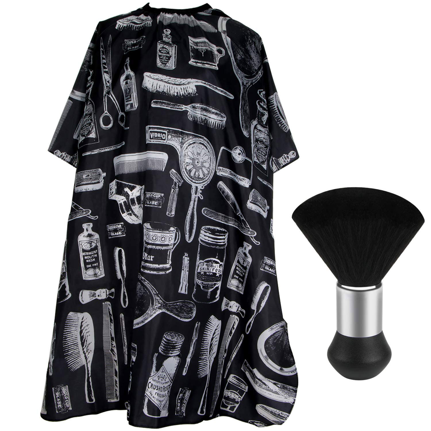 Capa de peluquería de 145*120, delantal de peluquería negro estampado, chal, capa, antiadherente para permanente y tinte, cepillo para recoger el cabello