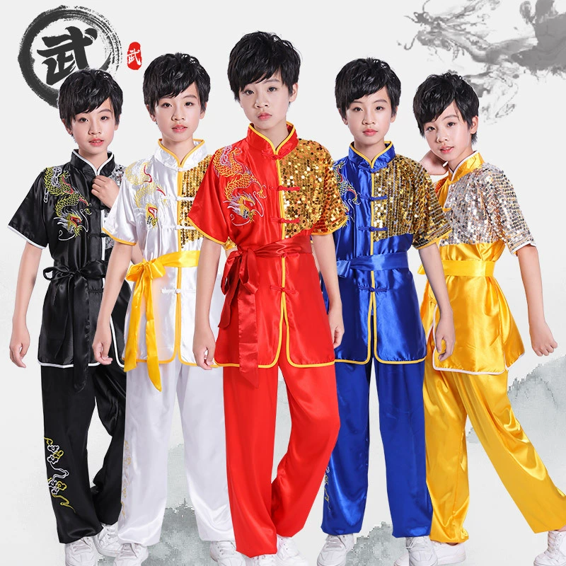 Детский костюм Костюм для ушу Тренировочный костюм для мальчиков Тотем национального дракона Рубашка для боевых искусств Детский костюм для барабана