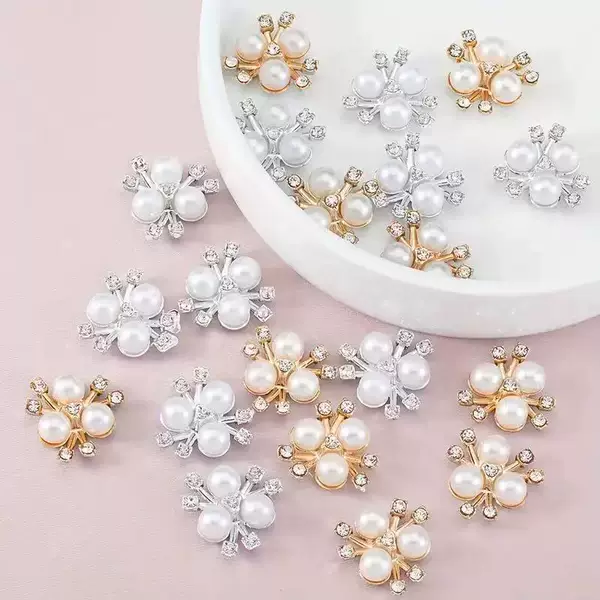 2cm Three Pearl Hair Accessories with Rhinestones, Resin Children's Hair Accessories, DIY Shoe Flowers, Fabric Flower Centerpieces, 2024 New Style