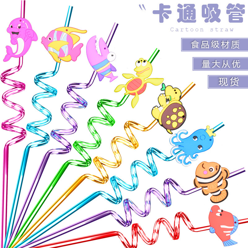 Amazon transfronterizo submarino de dibujos animados de plástico biológico paja mundo submarino Niños Accesorios de dibujos animados fiesta pequeño regalo