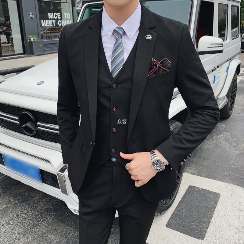 Suit Men's Suit Korean Style Trendyy British Style Business Formal Wear Men's Suit Slim and Handsome Groom Wedding Dress