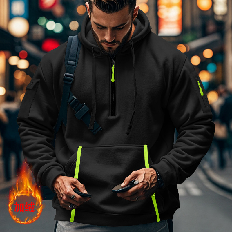 New Cross-border Hooded Sweat Men's Autumn and Winter fleece-lined Hooded Sweat Men's Casual Sports plus size Hooded Sweat Men