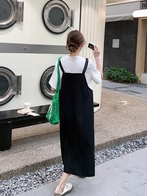 53039 # 白黒ステッチ偽tシャツワンピース女性夏2025年新韓国版減齢バックスカート|undefined