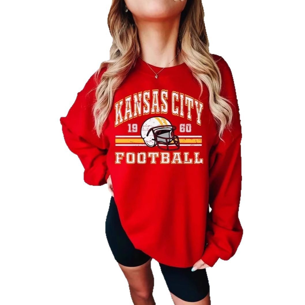 Kansas City Chiefs Sweatshirt Autumn Winter Women's Casual Long Sleeve Crew Neck Printed Pullover_voghion.com